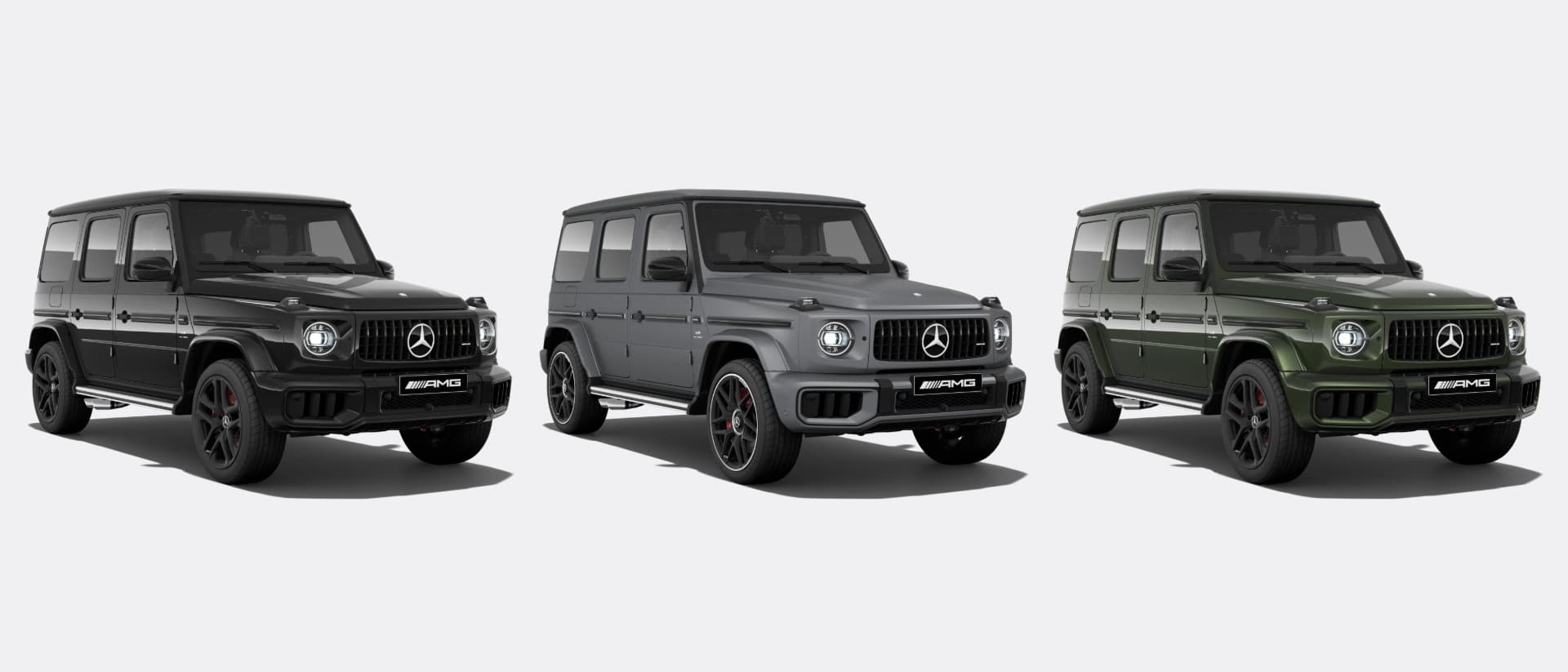 Le Mercedes-AMG G63 en noir, platine magno et vert olive